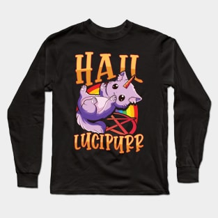 Cute & Funny Satanic Hail Lucipurr Rainbow Kitty Long Sleeve T-Shirt